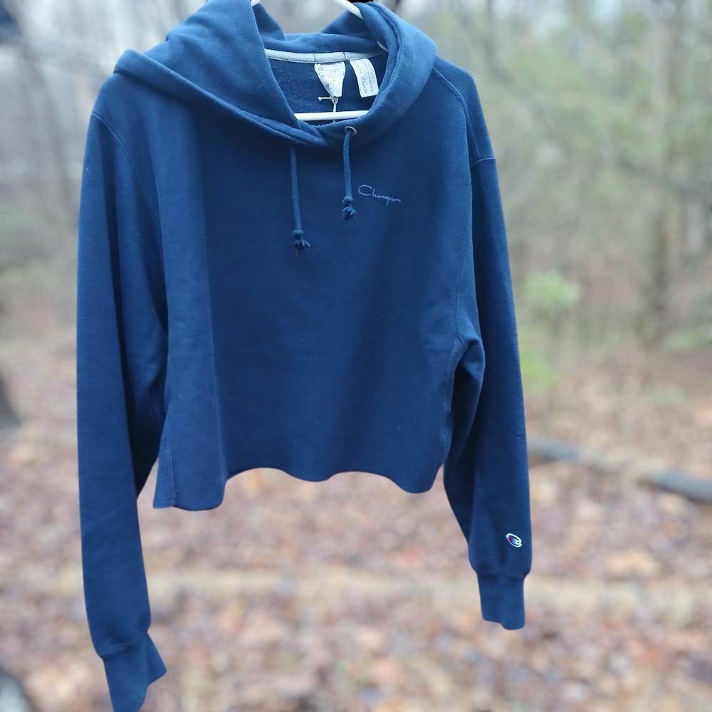 NEW Champion Reverse Weave Warm Up Crop Hoodie Navy Women's Medium